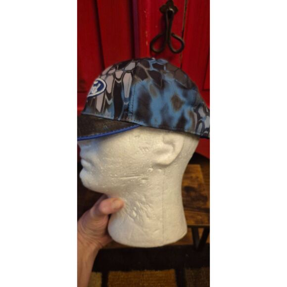Ford Snapback Hat Blue Snake Print Curved Bill Raised Patch Blue Green Gray EUC - Picture 2 of 3